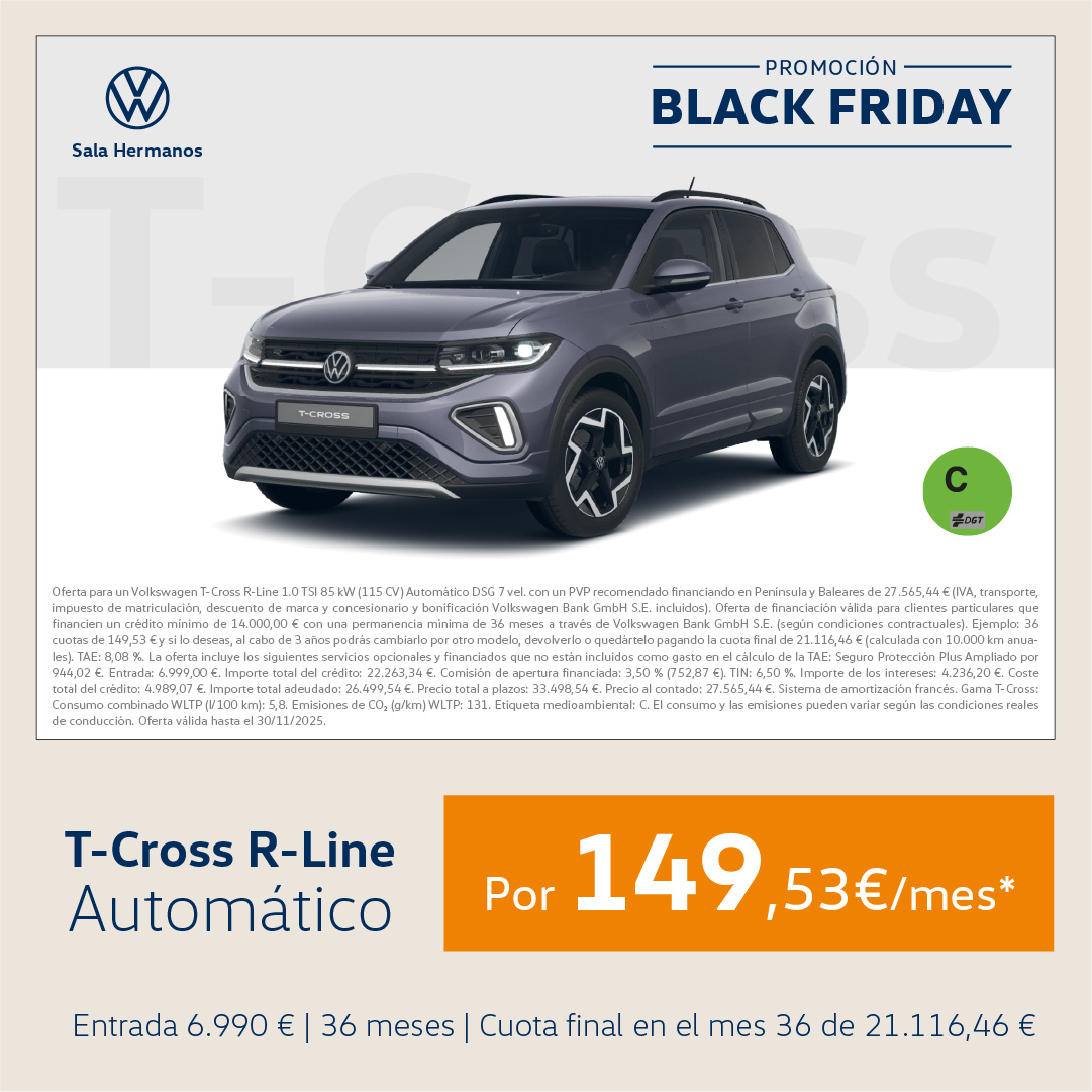 ¡Promoción online! T-Cross R-Line por 149€/mes*