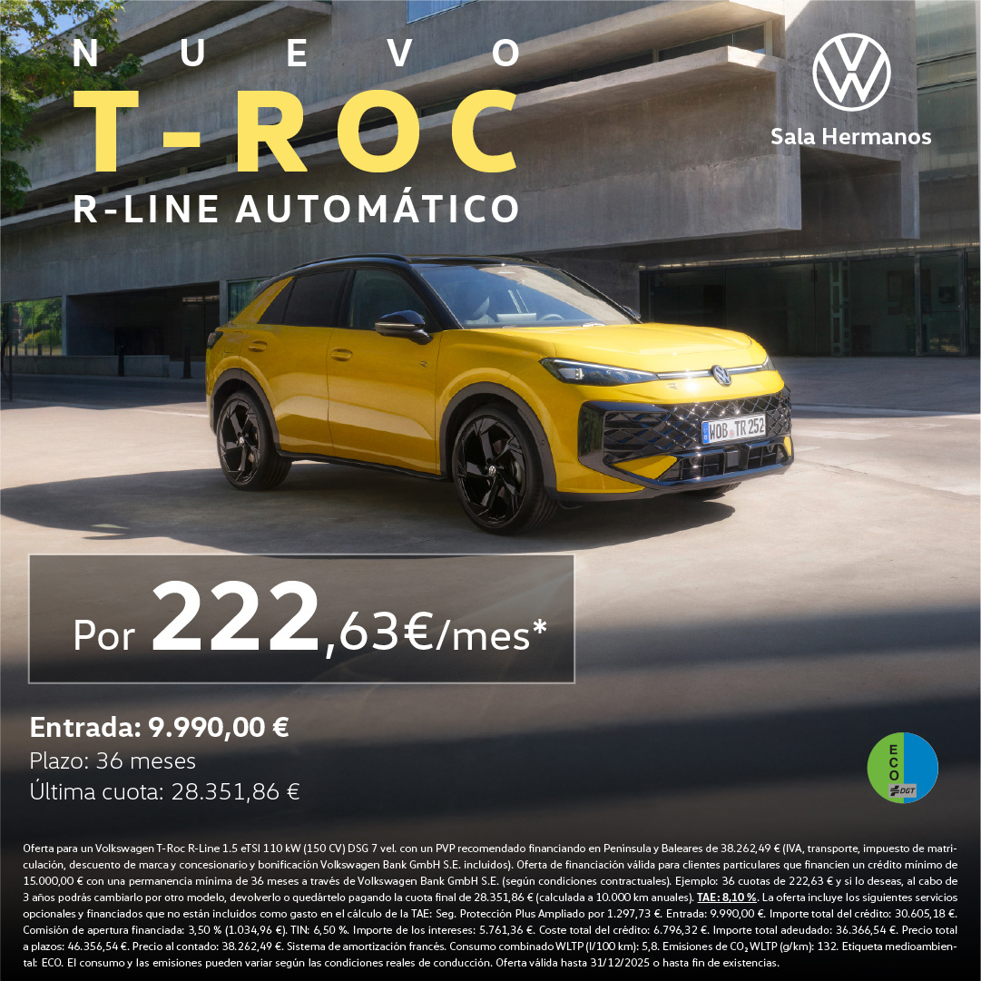 ¡Nuevo T-Roc R-Line! Disfrútalo desde 223€/mes*