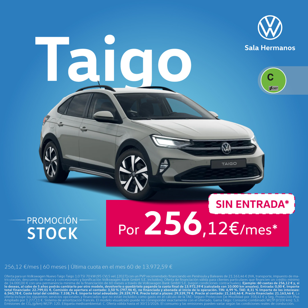 Volkswagen Taigo por 256,12 €/mes y SIN ENTRADA*.