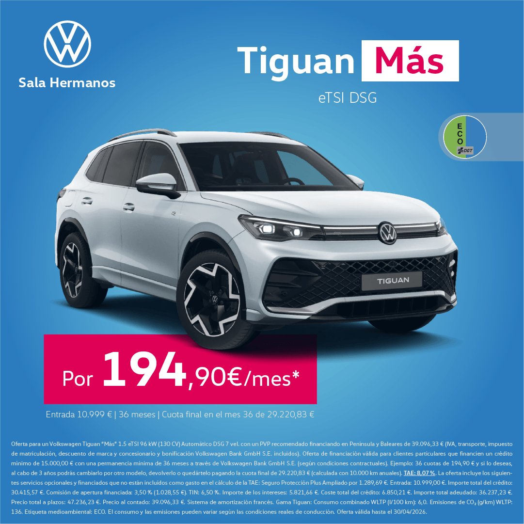 ¡Promoción! Tiguan Más por 194€/mes*