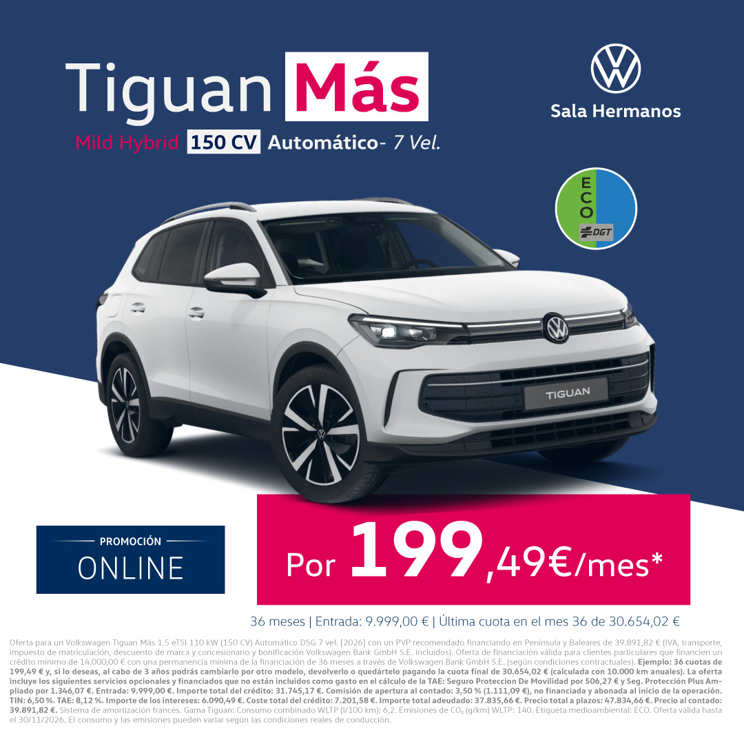 Tiguan Más por 199,49 €/mes