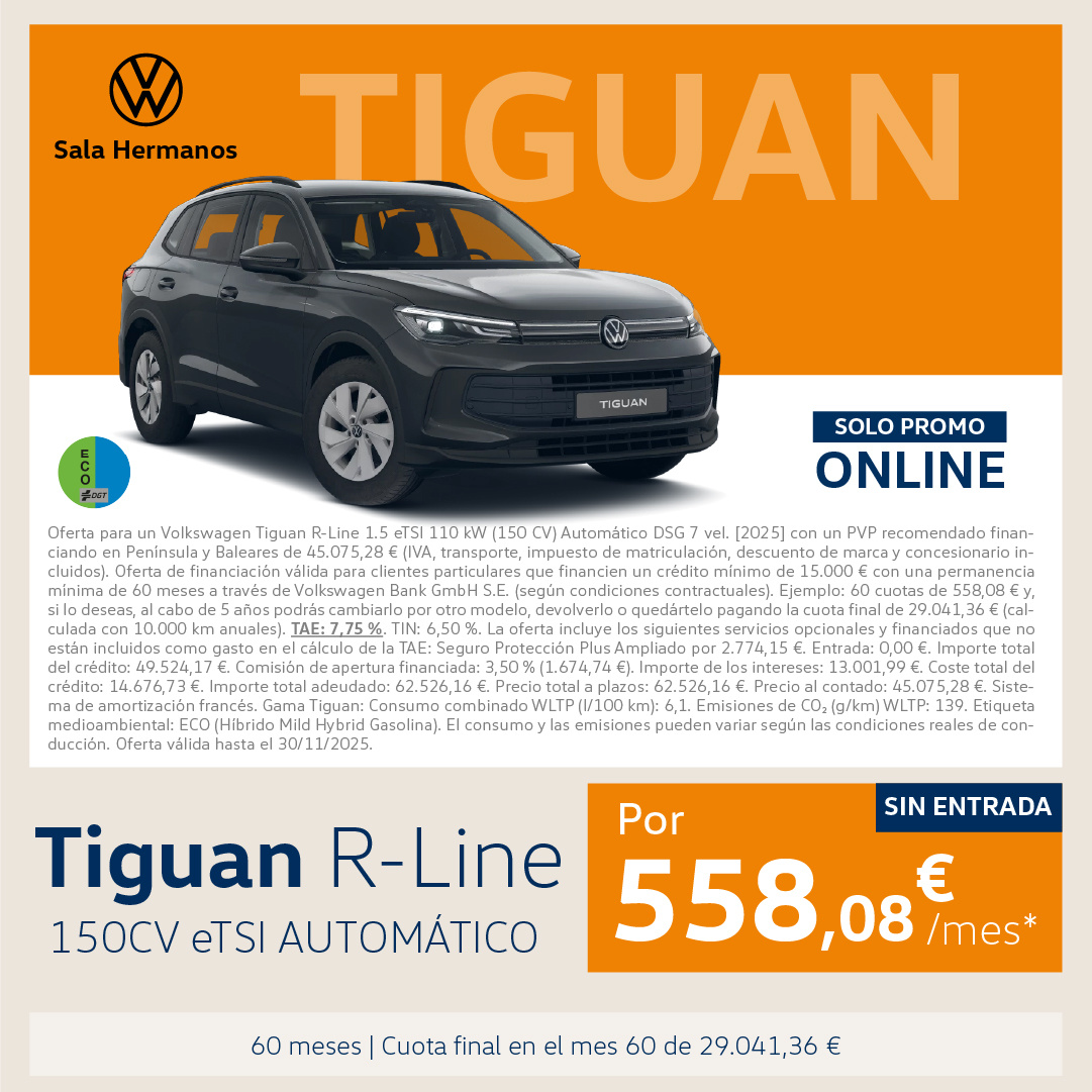 Tiguan R-Line eTSI Automático por 558€/mes*