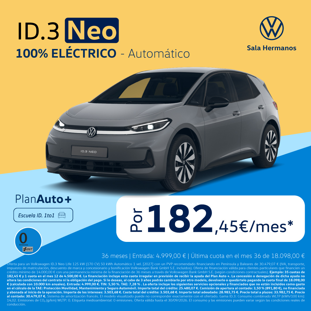 Da el salto al eléctrico: ID.3 Neo 100% eléctrico por 182,45€