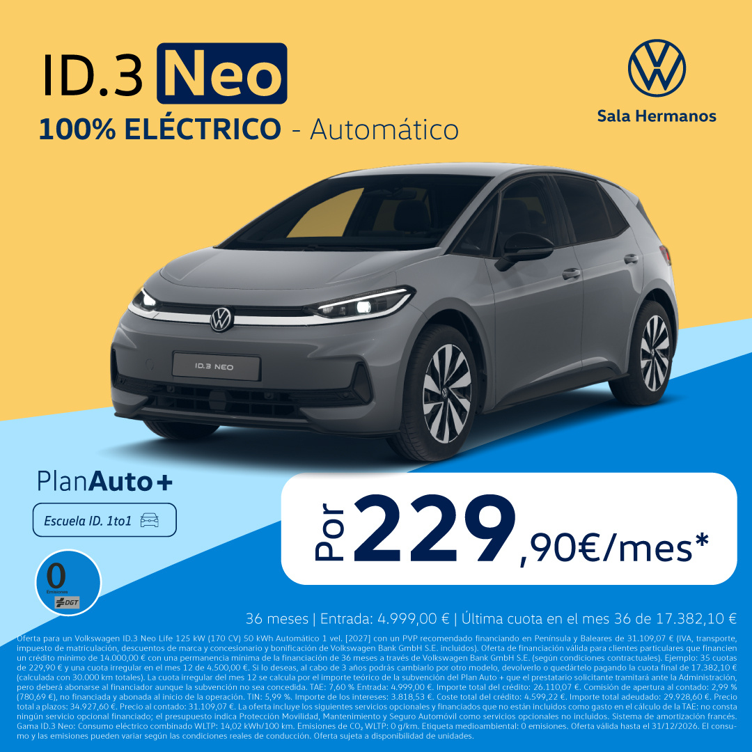 Da el salto al eléctrico: ID.3 Neo 100% eléctrico por 229€