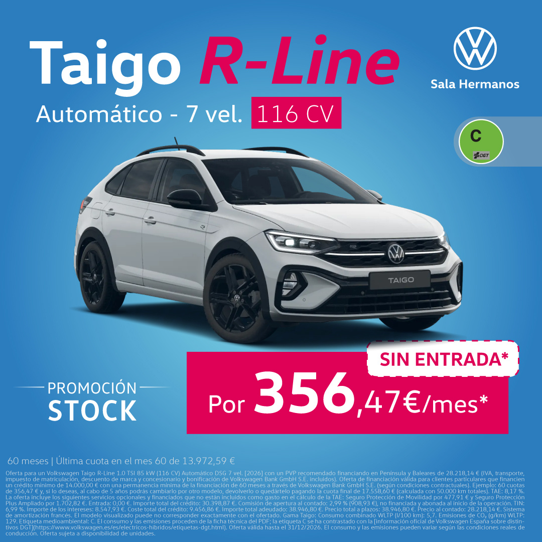 Volkswagen Taigo por 356,47 €/mes y SIN ENTRADA*.