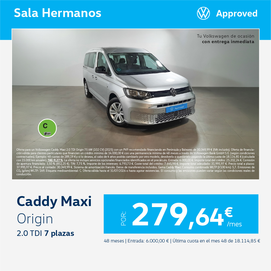 Volkswagen Caddy Maxi Origin por sólo 279€/mes* Volkswagen Caddy Maxi Origin por sólo 279€/mes*