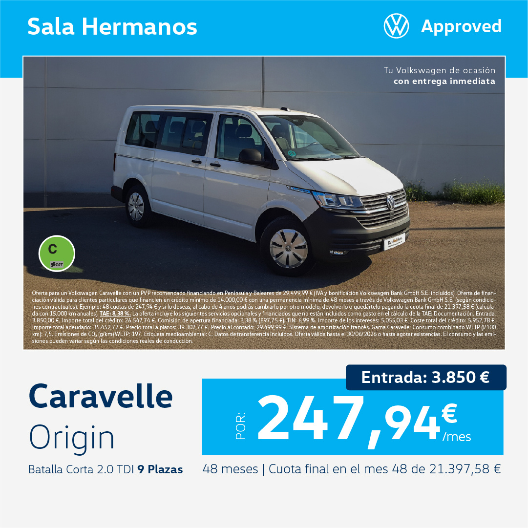 Volkswagen Caravelle Origin Batalla Corta por 247,94€/mes*