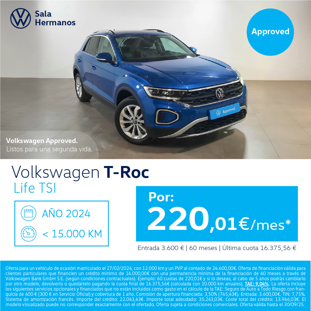Liquidación T-Roc Life desde 220,01€/mes*
