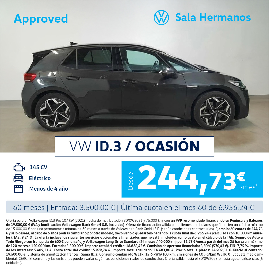 ¡Ocasión! Tu ID.3 Pro por sólo 244,73€/mes*