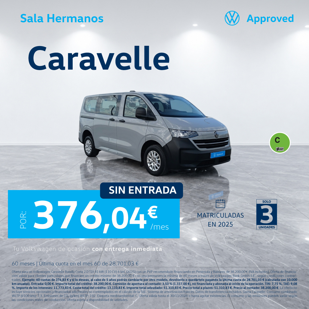 ¡Sin Entrada! Volkswagen Caravelle 376€/mes