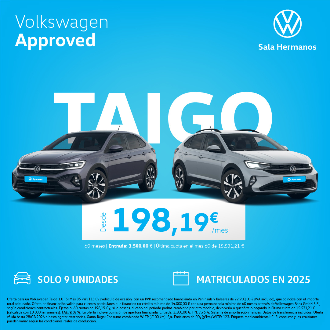 ¡Ofertón! Consigue tu Taigo desde 198,19€/mes*