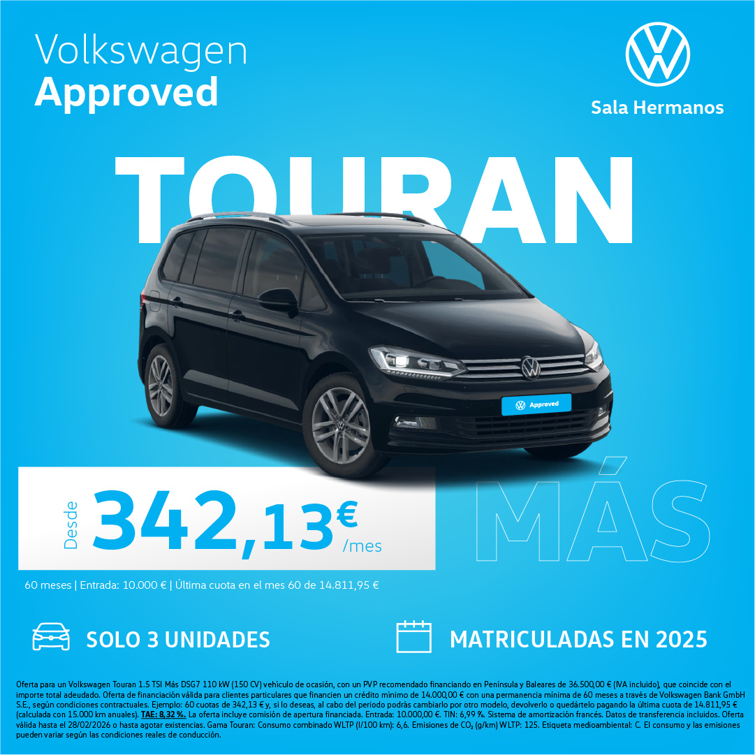 Volkswagen Touran ¡Solo 3 vehículos disponibles desde 342€/mes*!