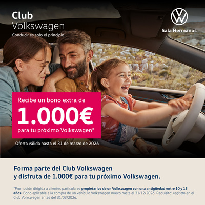 ¡Únete al Club Volkswagen y recibe 1.000€ de descuento extra en tu próximo coche! ¡Únete al Club Volkswagen y recibe 1.000€ de descuento extra en tu próximo coche!