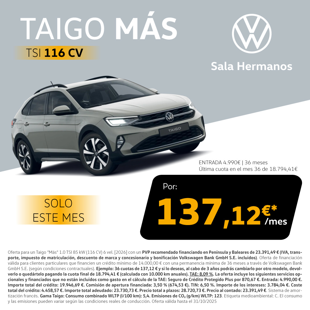 Taigo Mas TSI por solo 137,12€/mes*