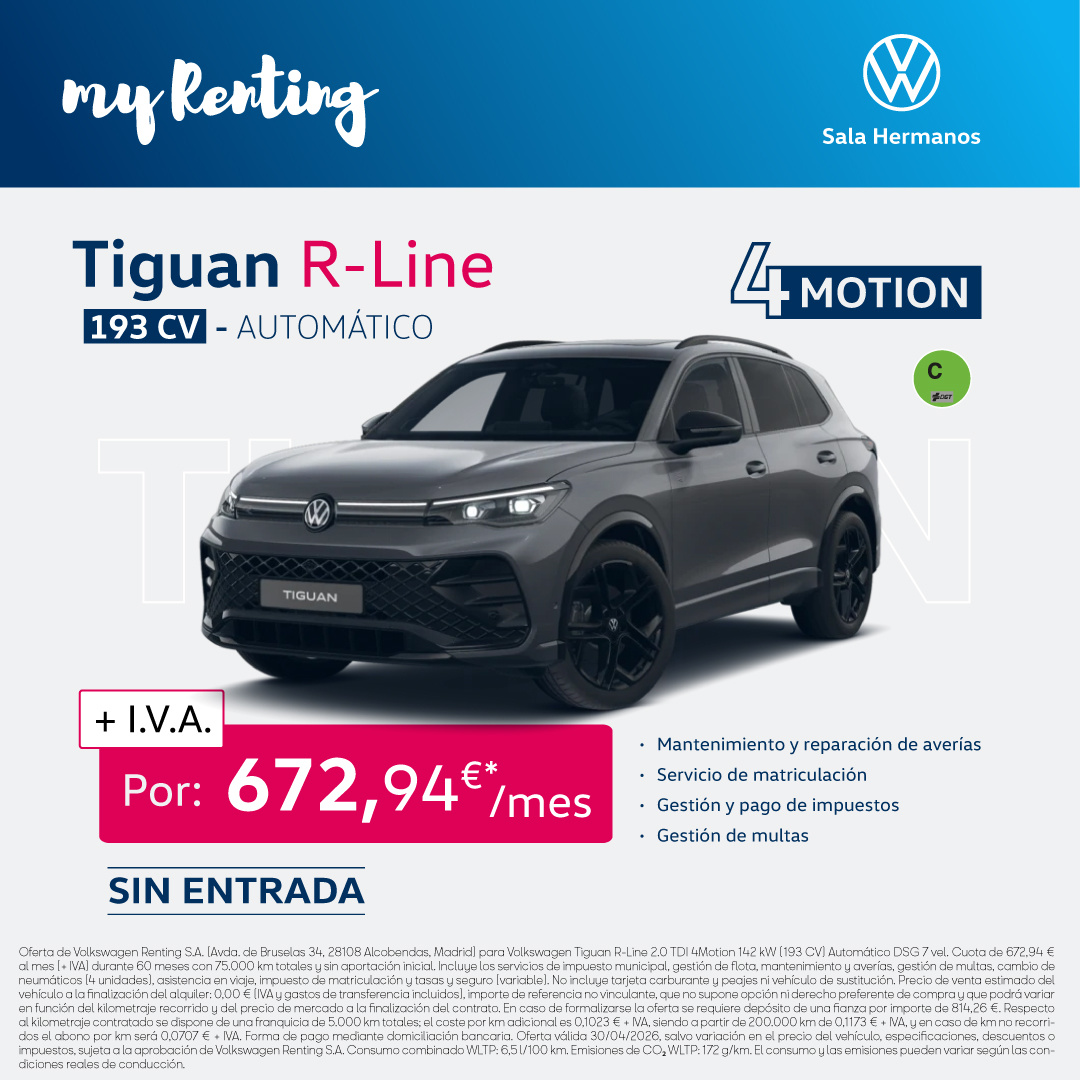 Tiguan R-Line con MyRenting por 672€/mes*