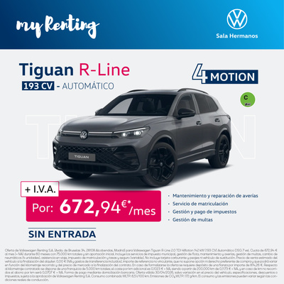Tiguan R-Line con MyRenting por 672€/mes* Tiguan R-Line con MyRenting por 672€/mes*